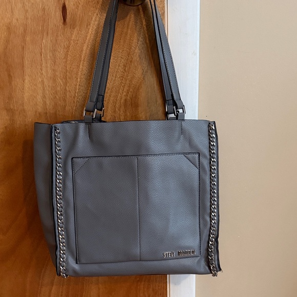 Steve Madden Blue-Gray Tote with Chain Detail - Picture 4 of 4